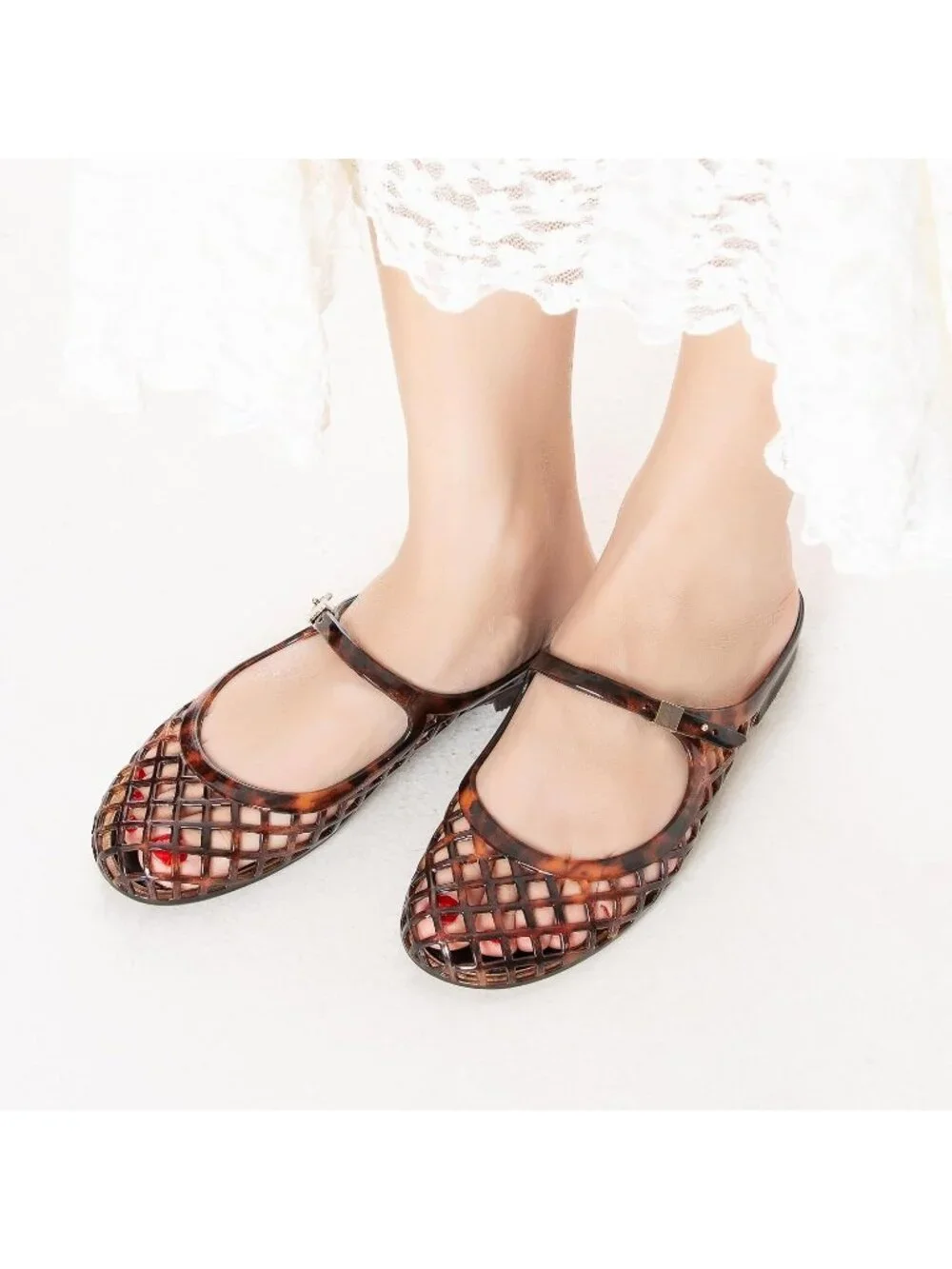 Women's Tortoise Mary Jane Jelly Mule Flat Sandals Waterproof Beach Pool Comfort
